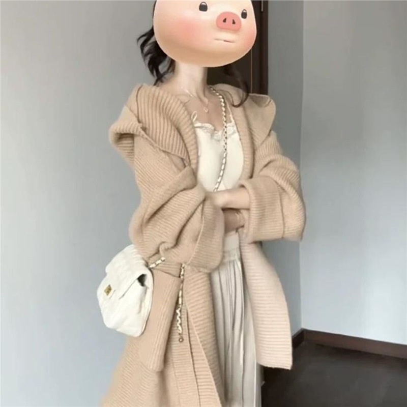 韩系穿搭早秋上衣中长款不规则奶呼呼软糯开衫毛衣外套女冬针织衫|undefined