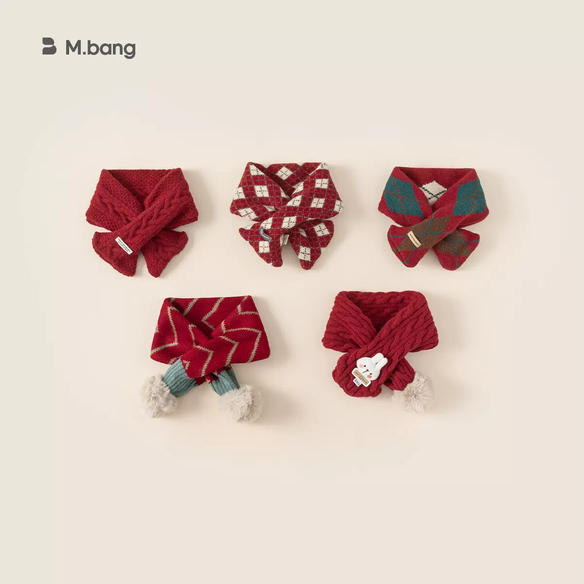 邦选童装冬季新款交叉儿童围脖保暖女宝宝脖套针织节日风女童围巾