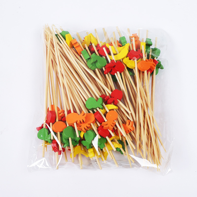 Signo de fruta desechable lindo florecita fresca bolita color postre sushi hamburguesa arte fruta palo de bambú al por mayor