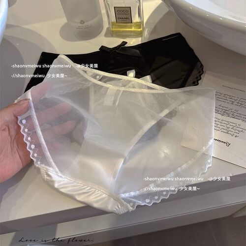 Japanese pure lust style sexy lace panties women's bow transparent mesh summer thin breathable low-waist briefs