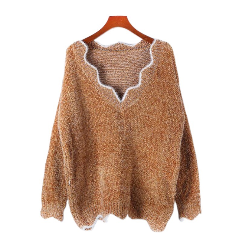Suéter de punto multicolor con cuello en V para mujer, estilo casual y lindo, de la nueva colección otoño-invierno 2025 de Amazon transfronterizo.