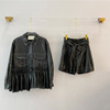 YUMEVER2021 Autumn and winter new pattern Lotus The skirt temperament leather clothing belt bow Show thin shorts suit