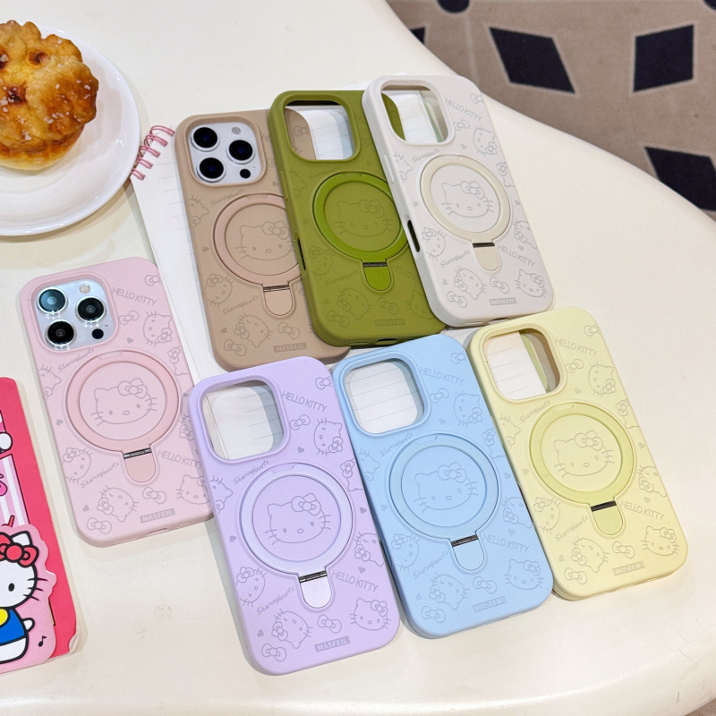 适用苹果iPhone16ProMax液态KT猫手机壳15P磁吸支架13保护套卡通|undefined