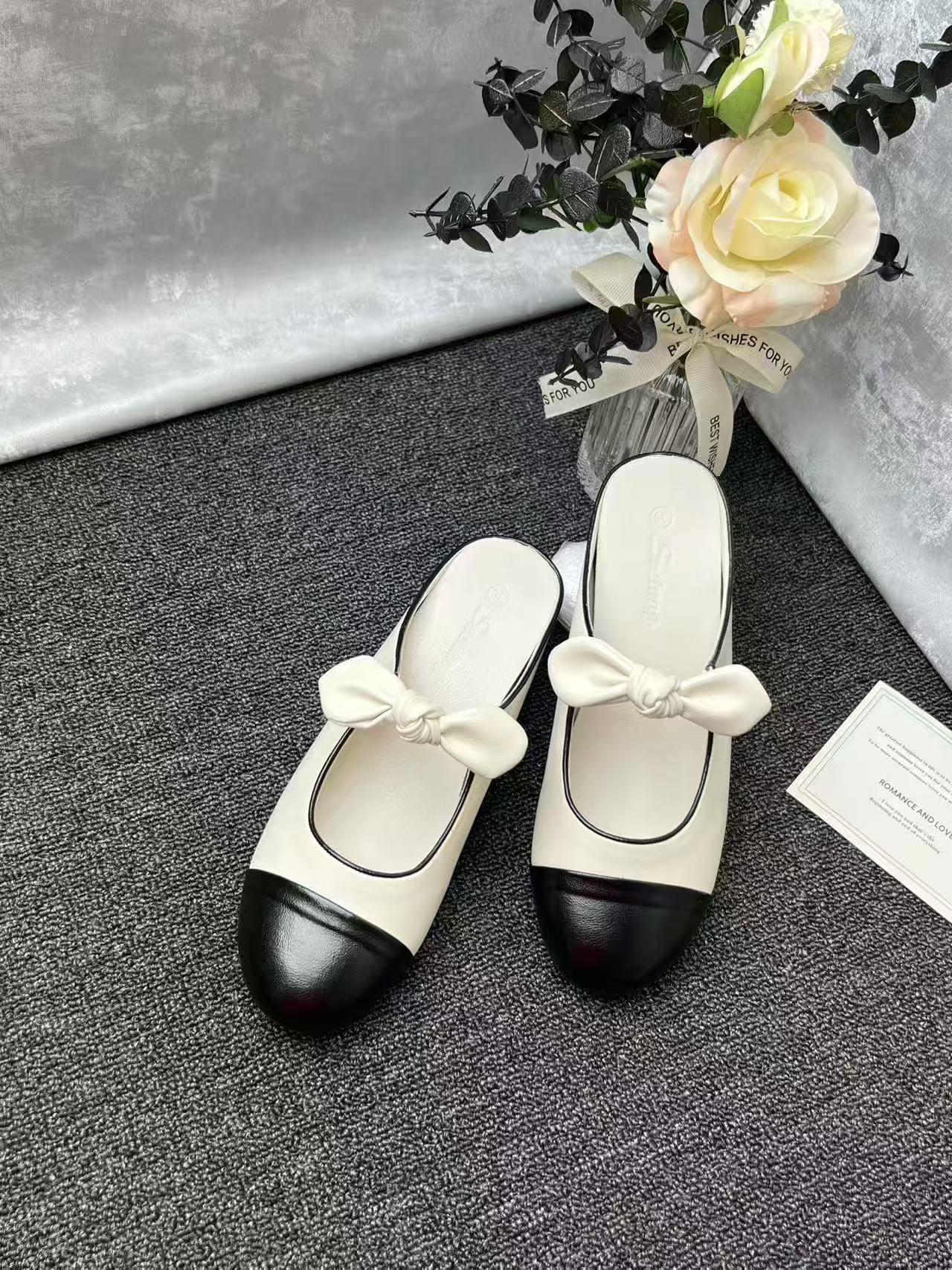 Hidden Wedge~ Early Spring Style Mary Jane For Women Bowknot Soft Leather Ballet Shoes With Bunny Ears Mules_voghion.com