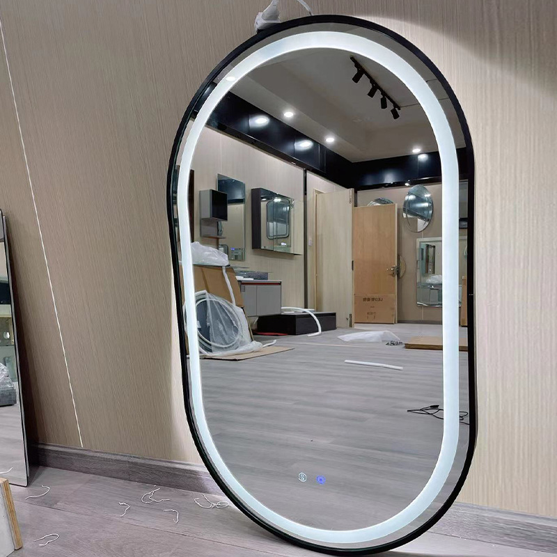 Espejo de plata de alta definición con marco de pared sin agujeros de perforación de lámpara LED espejo de maquillaje ajustable de color de luz espejo de desintelación táctil