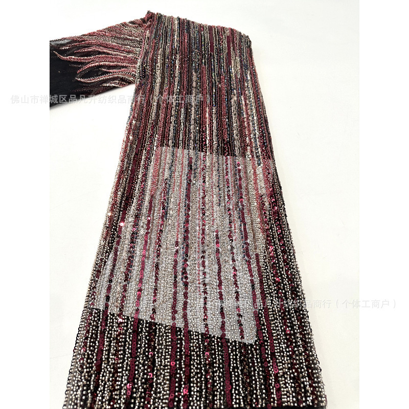 Tubo de perlas bordado Gaoding vestido de boda cena de moda vestido de tela de bordado de tela de rayas verticales Ganman