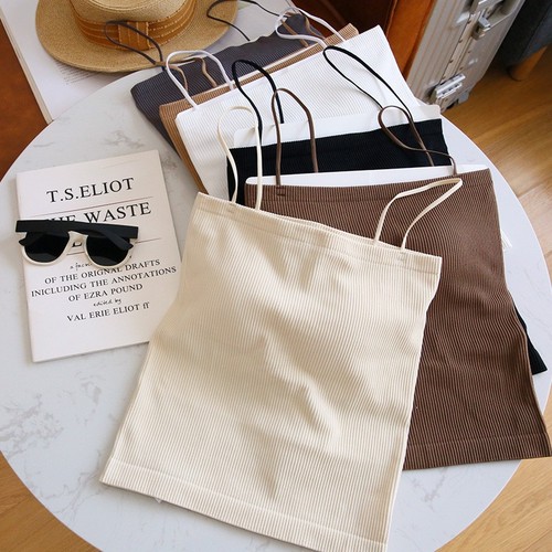 Internet celebrity French thread early spring chic fashionable sexy tight inner bottoming camisole with breast pads for women