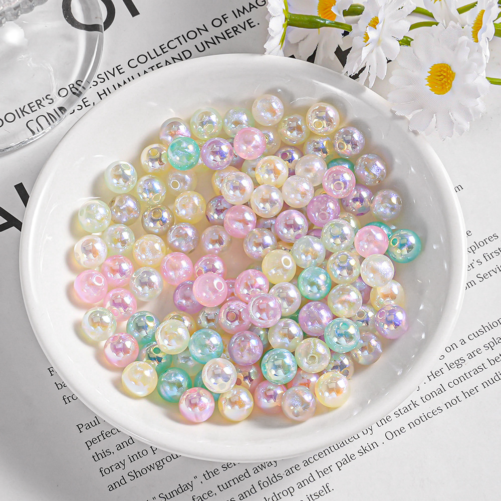 【20-30 piezas】Cuentas redondas luminosas, materiales para accesorios de bricolaje, brillantina fina galvanizada, imitación de perla, pulsera, cadena para teléfono