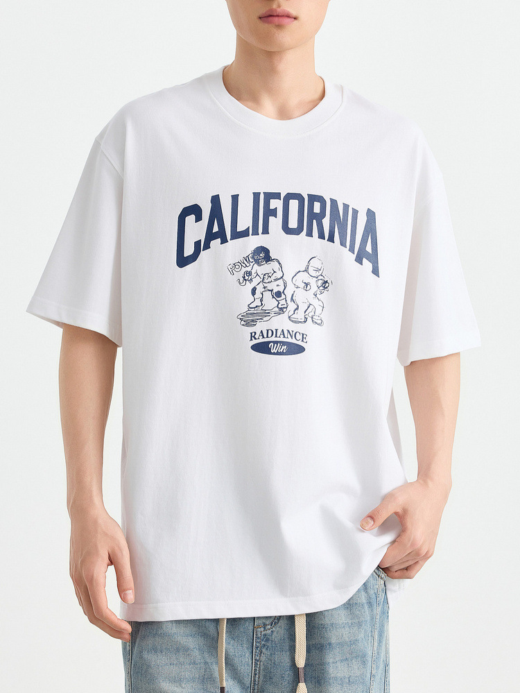 Áo thun nam cotton nguyên chất cổ tròn tay ngắn in họa tiết — Trắng (lớn hơn một thước) chi tiết 4