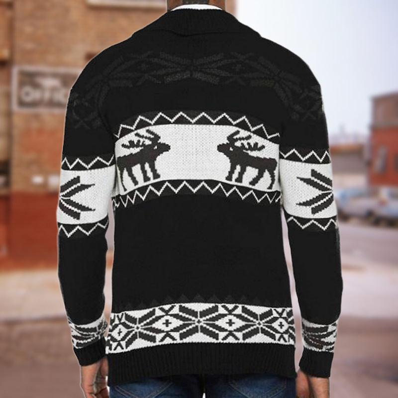 Herbst Winter Herren Weihnachten Jacquard Strickwaren Knopf Strickjacke Pullover Jacke_voghion.com