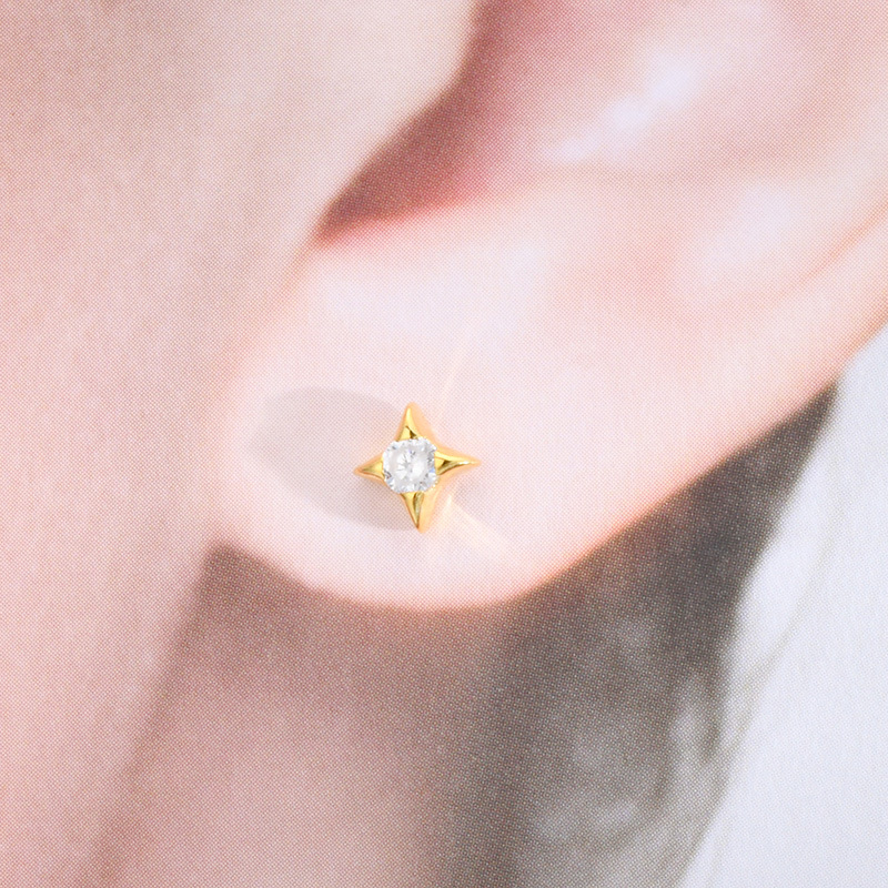 Daily Occasion 925 Sterling Silver Material 1 Pair 925 Sterling Silver Rhinestones Star Ear Studs