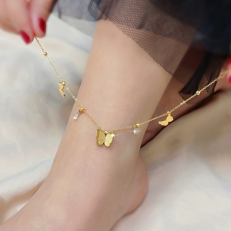 2021 titanium steel non-fading 18K gold plated butterfly anklet for women ins cool style simple internet celebrity trendy