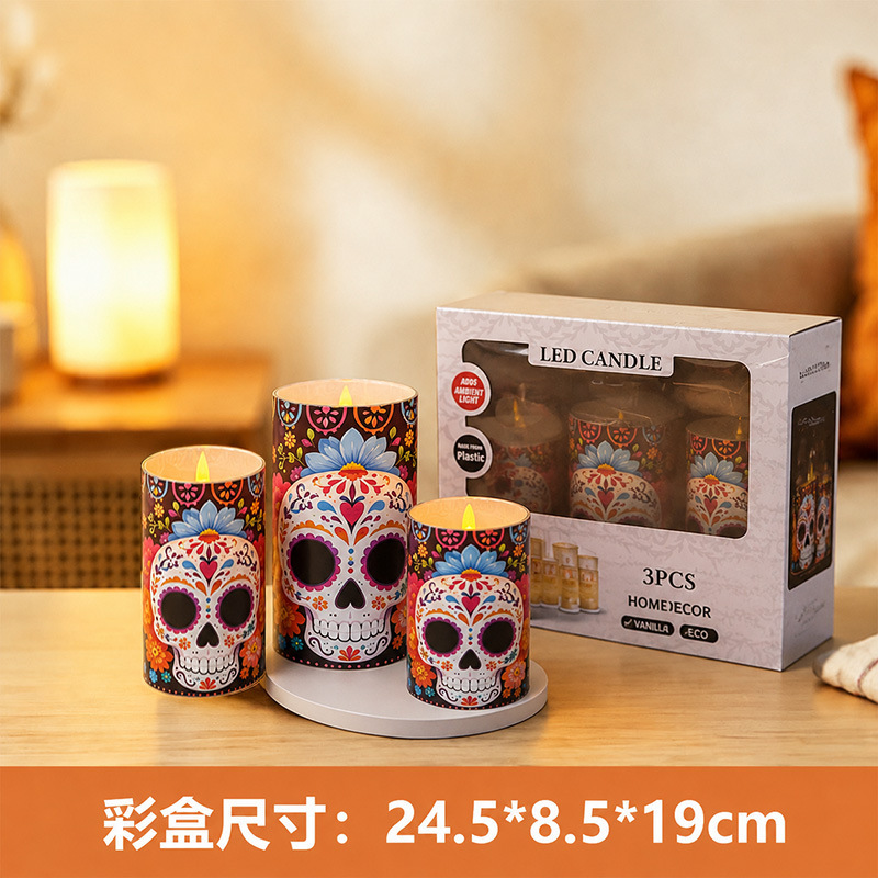 Transfronterizos LED lámpara de vela electrónica Halloween simulación de llama lámpara creativa calavera fiesta fiesta luz de atmósfera