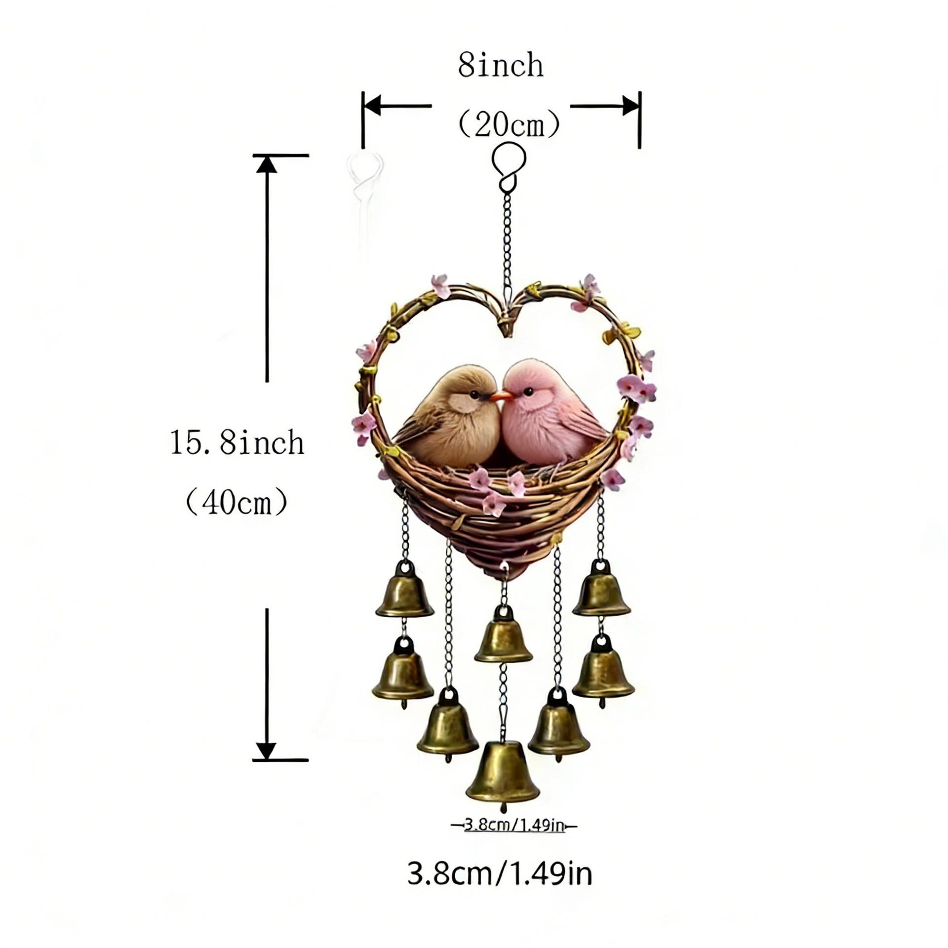 Colgante acrílico 2d plano amor colgante campana de viento con mariposa decoración cadena, adecuado para el hogar y el jardín