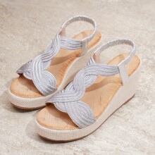 波西米亚风新款凉鞋女2025春夏新款外贸舒适休闲松紧坡跟时尚凉鞋