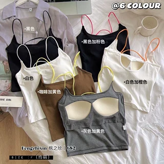 枫之欣682#撞色彩带方领固定杯吊带背心细肩带镂空美背内衣时尚款