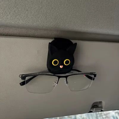 Cross-border car glasses clip car sun visor storage clip glasses frame car sunglasses sunglasses clip clip (Car Glasses Clip/Bill Clip) - black-cat-black-leather-glasses-clip