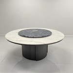 高档时尚雪山飞狐餐桌天然石餐桌意式轻奢高端大理石转盘奢石圆桌