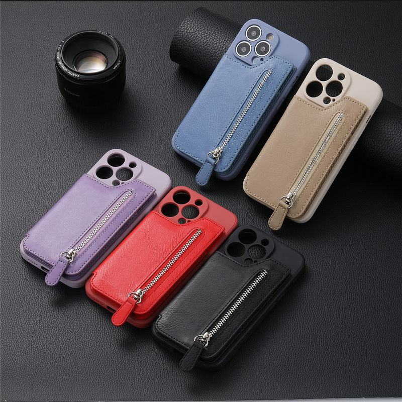 iPhone16 Pro Silicone Velvet Phone Case Card Holder Zipper Wallet Coin Clip Protective Case