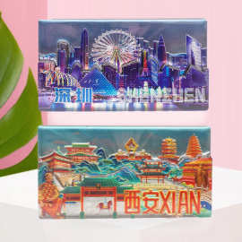 上海北京香港文创旅行创意城市旅游纪念品铝箔冰箱贴磁贴批发