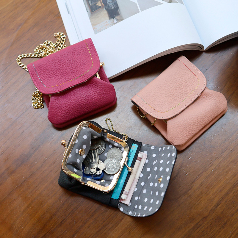 Fashionable Genuine Leather Women's Coin Purse, Multifunctional Large-Capacity Clasp Bag, Crossbody Small Bag, Japanese-Style Storage Bag, Coin Pouch