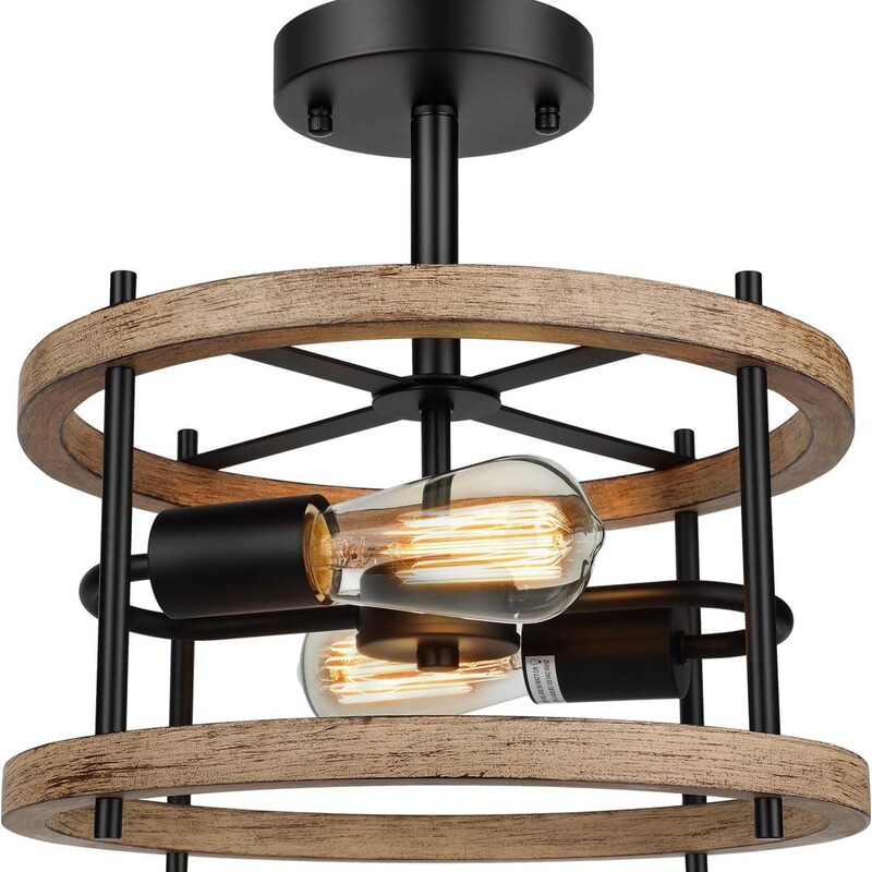 American Retro Industrial Style Semi-embedded Wood Grain Iron Ceiling Lamp Living Room Bedroom Dining Room Cross-border Special Supply Lamps