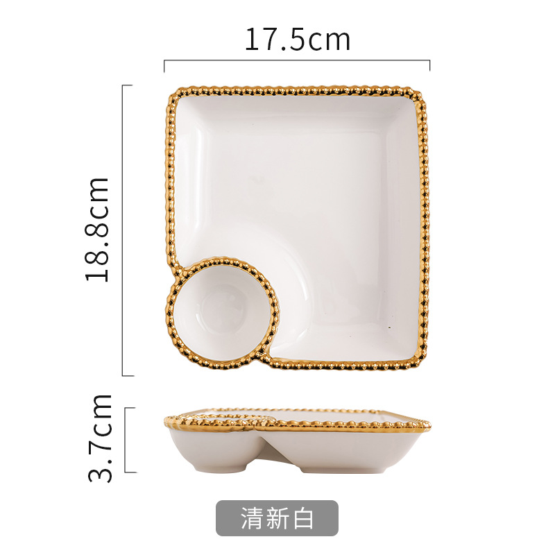 Placa de dumpling cuadrada nórdica con plato de inmersión personalizada hogar cerámica neta rojo desayuno plato creativo compartimento francés fritas