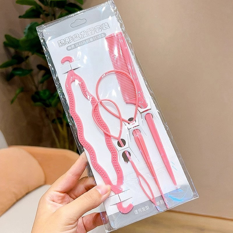 Cuatro piezas de cabello de cabello para adultos, aguja de cabello para niños, herramienta de trenzado de cabello para perezoso, artefacto de trenzado de cabello