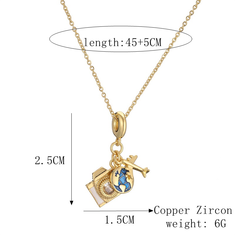 11g Weight Wholesale Basic Modern Style Classic Style Earth Camera Copper Enamel Inlay Zircon Pendant Necklace