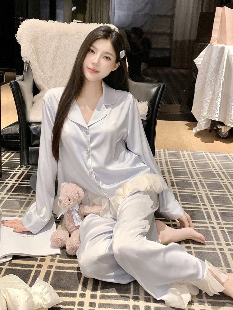 Qiao Yin 파란색 긴 소매 바지