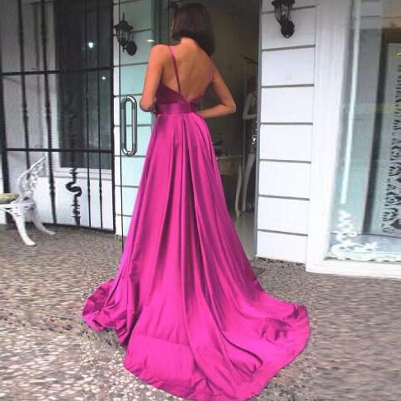 El Comercio exterior europeo y americano Amazon AliExpress deseo vestido de noche de las mujeres sexy V-cuello Correa Vestido de satén largo image 4