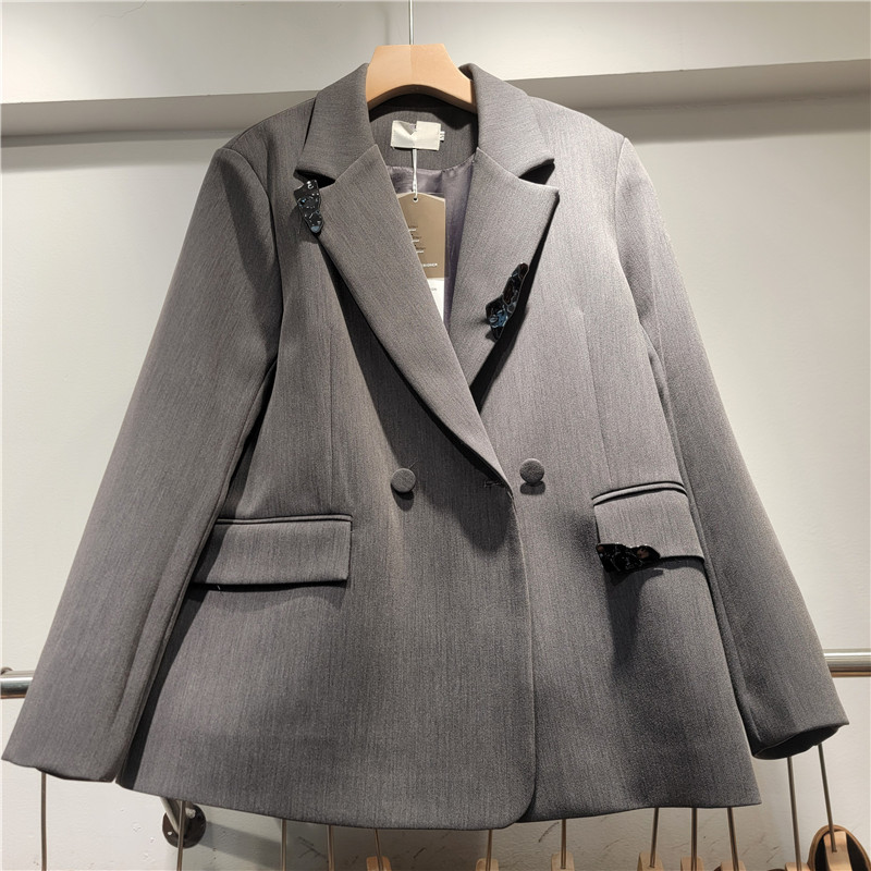 Saco de Vestir Holgado Casual para Mujer de Mezcla de Algodón y Poliéster Corte Holgado Cuello de Solapa
