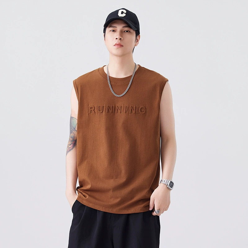 Летний спортивный жилет с капюшоном для фитнеса на открытом воздухе, из чистого хлопка, повседневный, модный, дышащий, быстросохнущий, без рукавов.