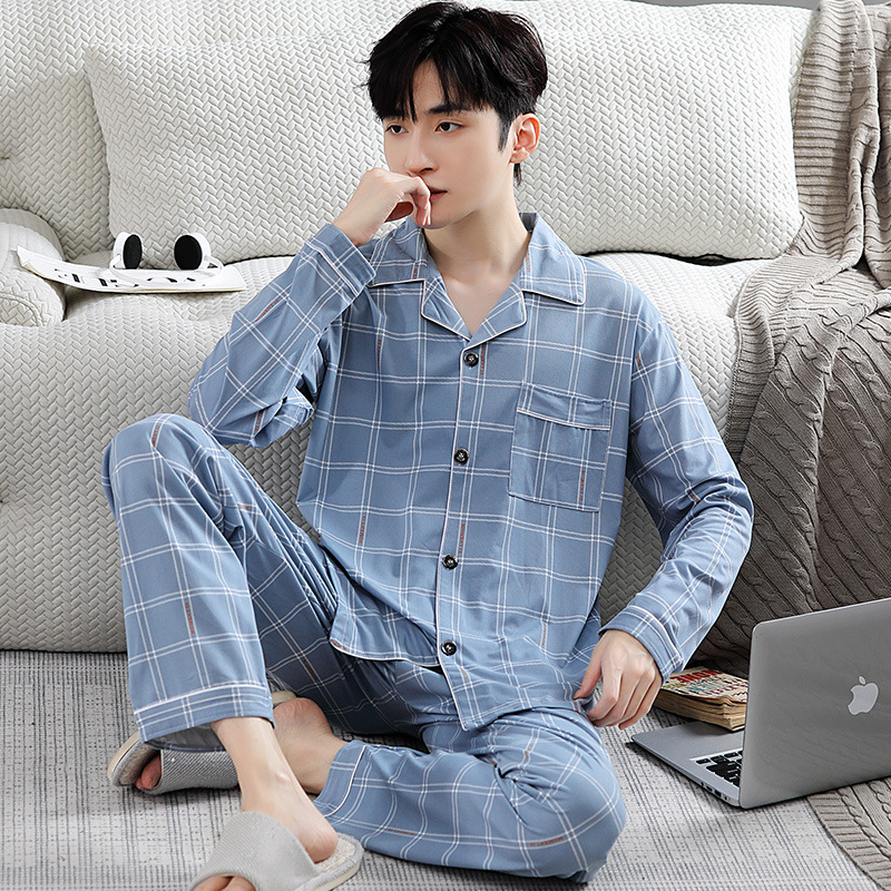 Pijamas de los hombres primavera y otoño manga larga algodón artificial 2023 nuevo casual suelta más tamaño desgaste del hogar traje al por mayor