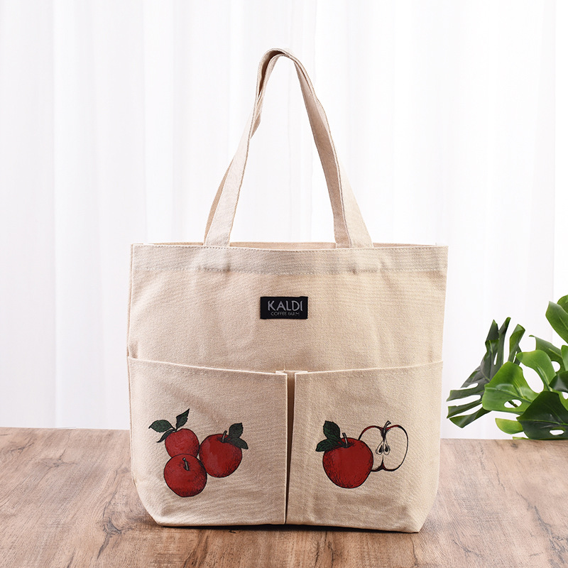 创意清新外口袋帆布袋  便携购物袋棉布帆布袋学生手提棉布袋批发