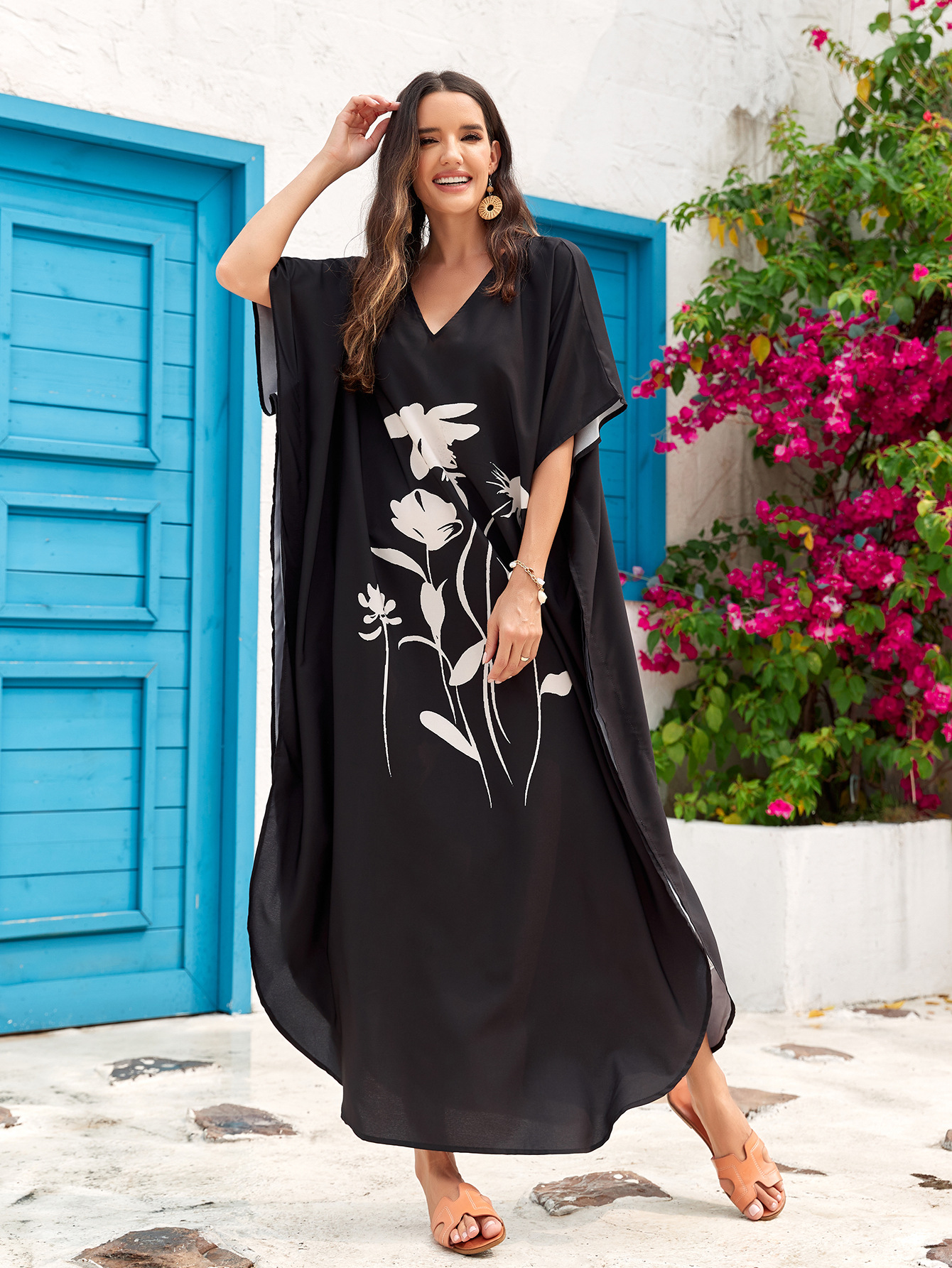 3 colores transfronterizos Amazon nuevo traje impreso vacaciones playa cubrir más tamaño vestido traje de baño cubrir hasta 3810