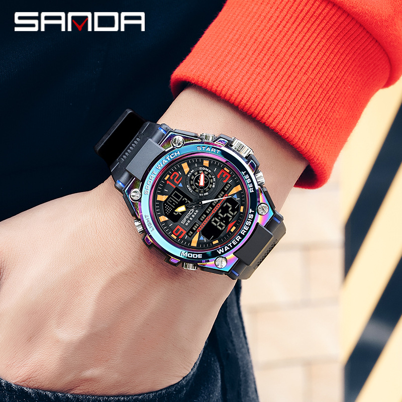 SANDA 6024 colorido reloj deportivo electrónico a prueba de agua multifuncional Generación de comercio electrónico Reloj luminoso mágico