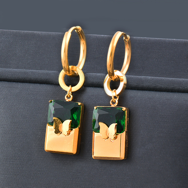 Retro Square Butterfly Titanium Steel Inlay Zircon Drop Earrings 1 Pair display picture 2