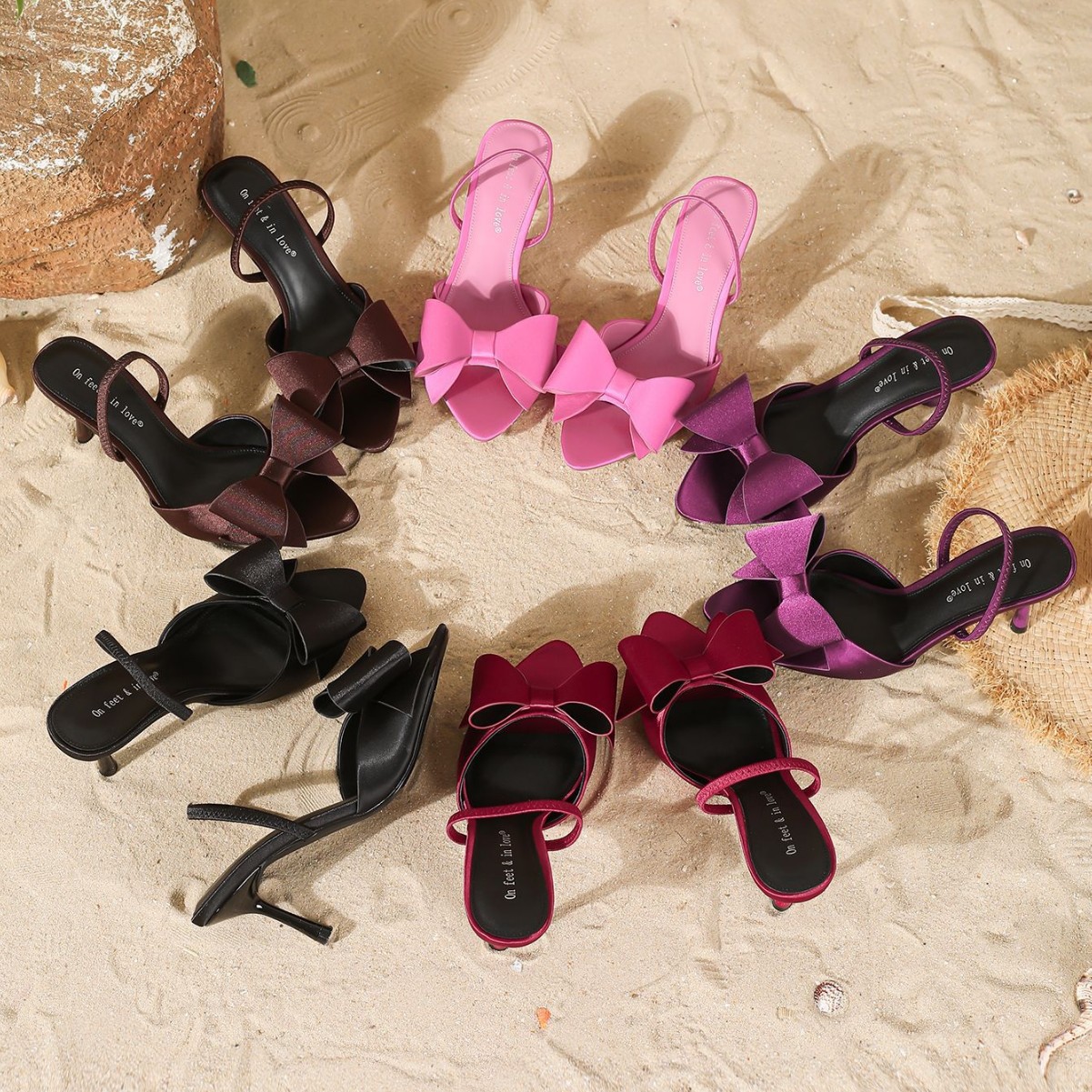 Cross-Border New Style French Style Bow Outer Wear Pointed Toe Stiletto High Heels Women's One-Line High Heel Sandals