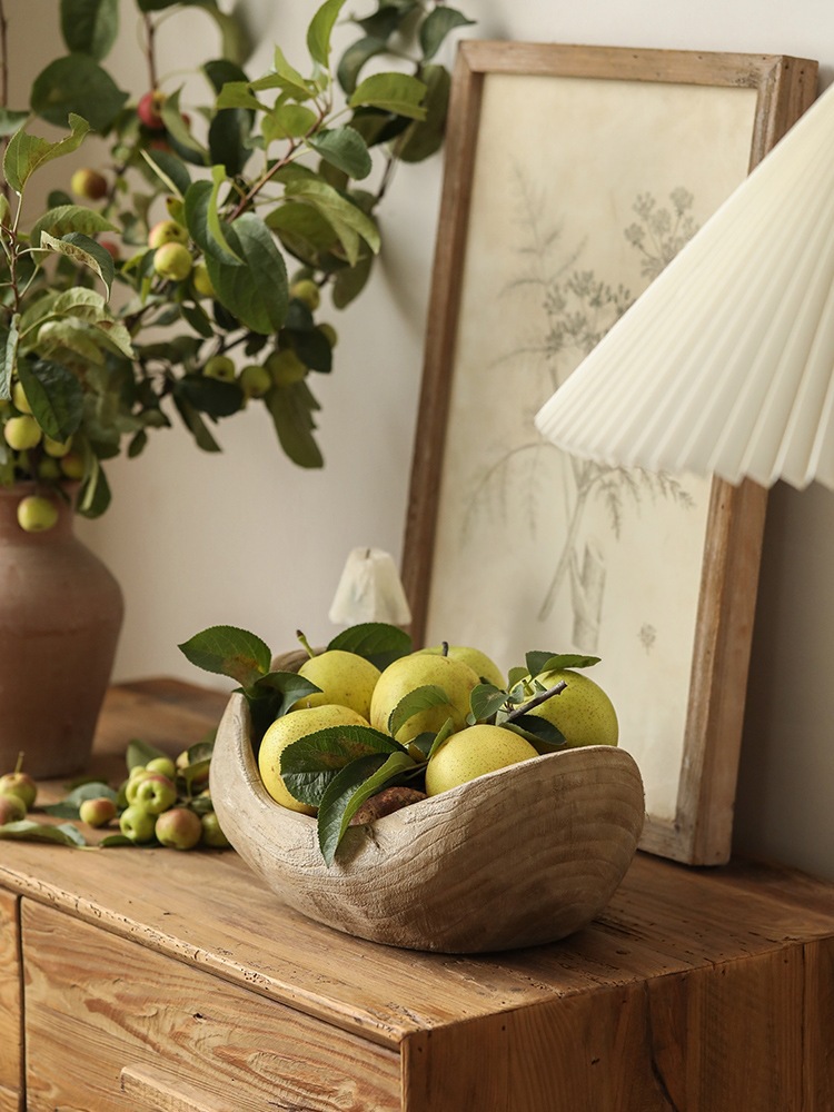 Wooden boat -type fruit plate Silent Wind Display solid wood retro…