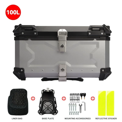 Motorcycle trunk | Aluminum Alloy - 100l-embossed-x-tail-boxsilver