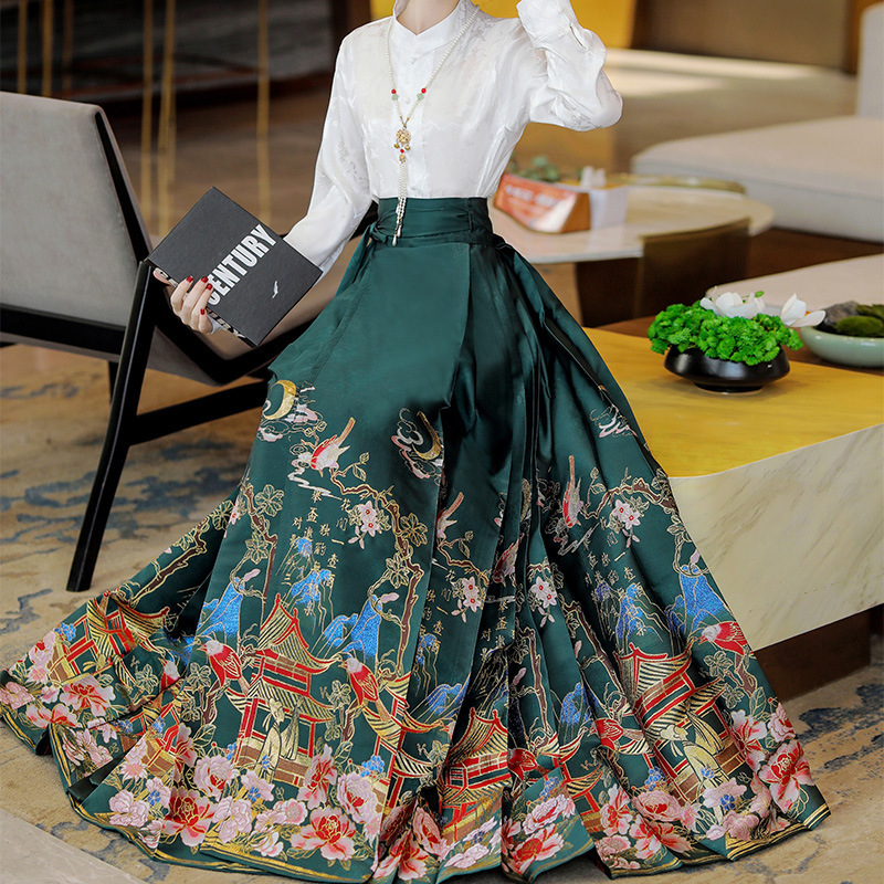 Zhijin Ma Mian Skirt with Floral Embroidery in Chinese Style, Ming Dynasty-Inspired Commuting Hanfu, 2025 New Daily Retro Style