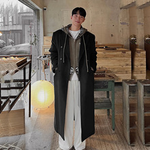 ASCLO复古老钱风黑色长款毛呢大衣秋冬韩版宽松高级感垫肩呢子外