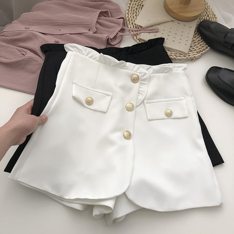 Fake Two-Piece Skirt-Pants Combo Shorts for Women, High-Waisted Wide-Leg Stylish Summer Suit-Style Casual Pants with Faux Pockets, New Arrival