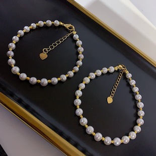 Exquisite small size fresh water AK pearl bracelet about 5mm round bright natural pearl bracelet 14k gold buckle