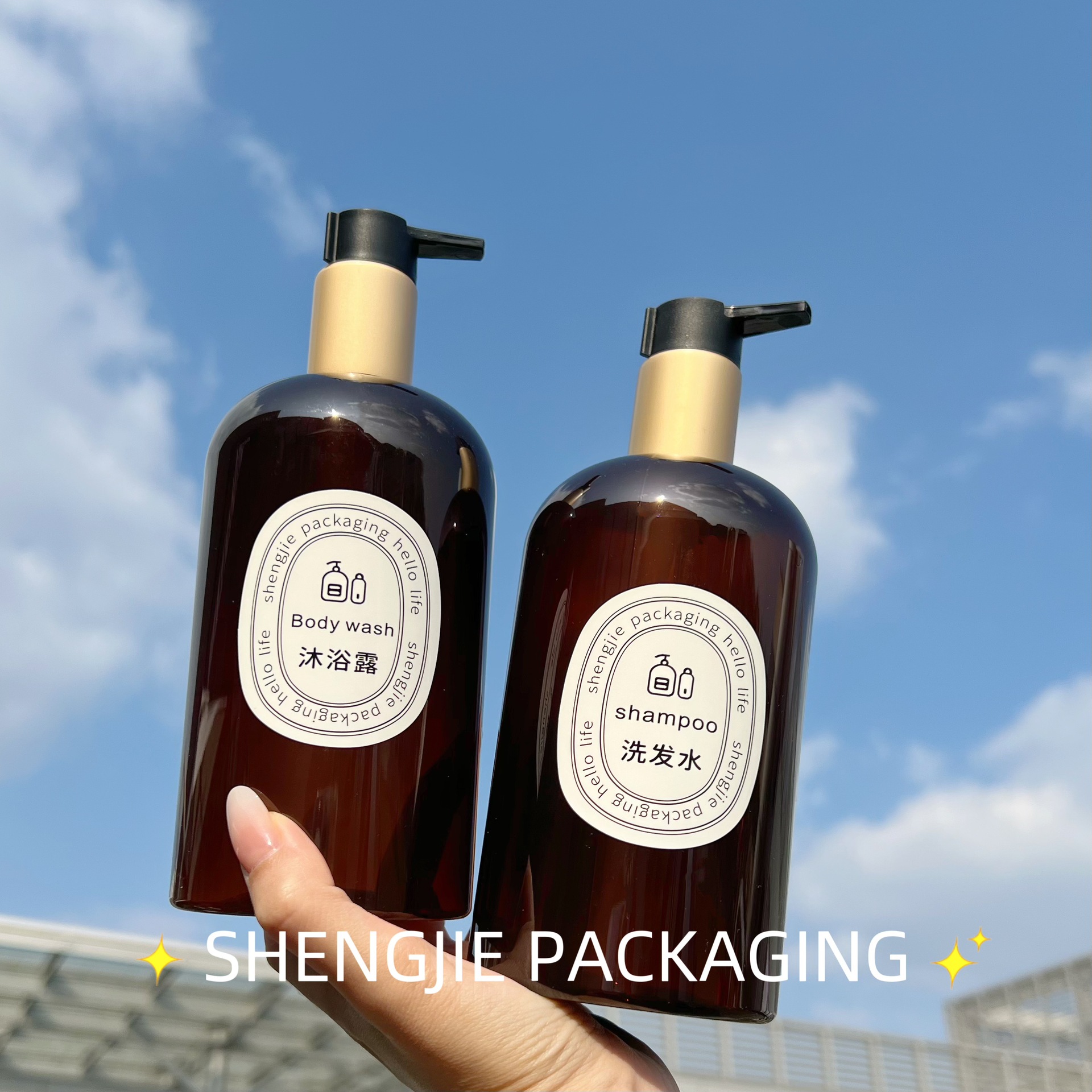 Gran capacidad de almacenamiento de chocolate marrón protector contra la luz aceite de semilla de té masaje de aceite de plástico de presión botella vacía