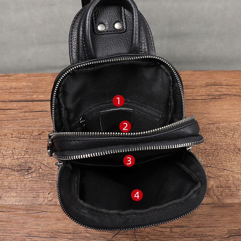 Túi đeo chéo nam da bò thật kiểu đeo ngực tiện lợi 18×8×31 cm — Màu đen