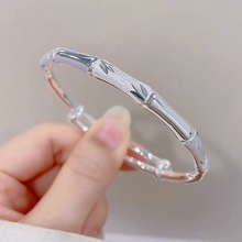 竹报平安节节高竹节手镯女国风实心白铜手环推拉式年轻款简约镯子