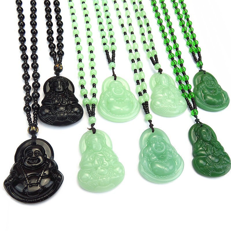 Imitation Jasper Guanyin Buddha Necklace Green Jade Jade Sweater Chain Men's and Women's Jianghu Stall Live Gifts Hot Selling