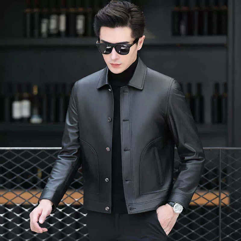 海宁男士真皮皮衣2025新款夹克春秋款绵羊皮休闲翻领简约时尚外套